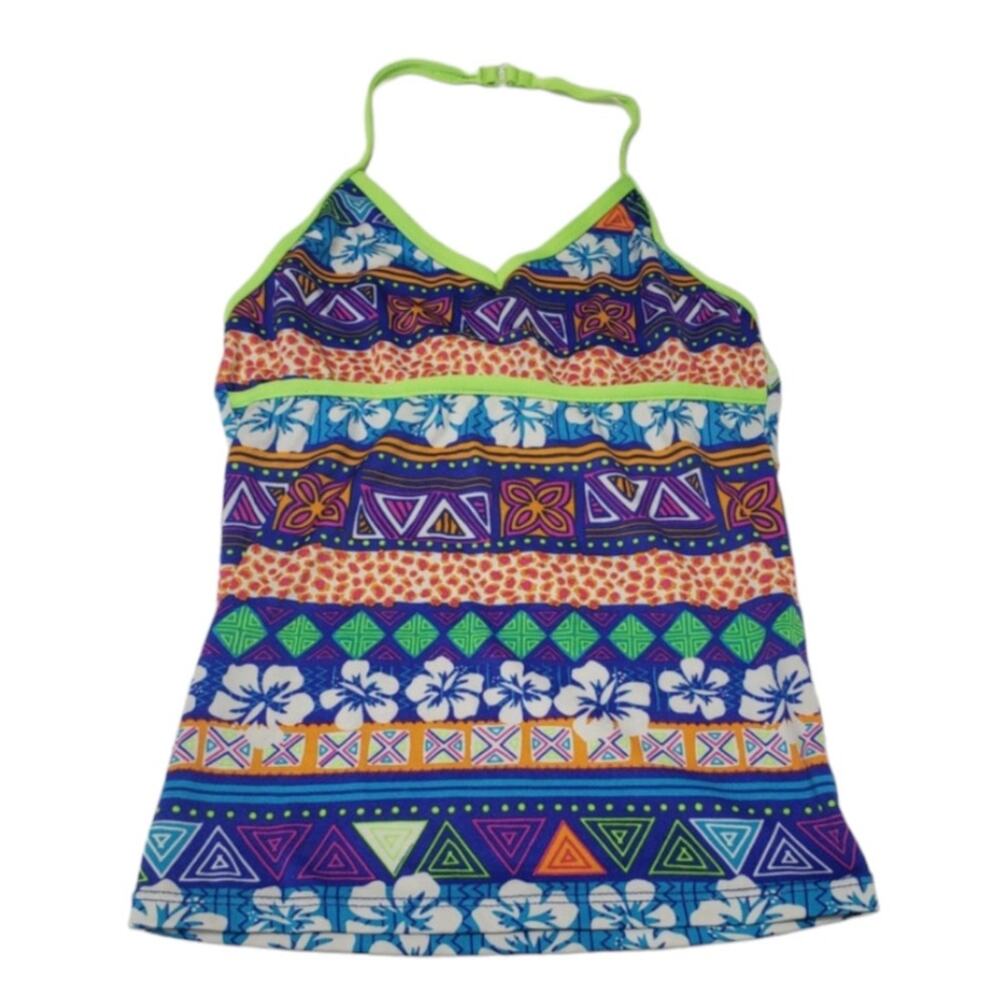 Candy Girl Swim Multi Colorful Design Around The Neck Tankini Swim Suit Top